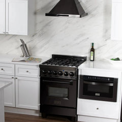 ZLINE 24-Inch Convertible Wall Mount Range Hood in Black Stainless Steel with Set of 2 Charcoal Filters, LED lighting and Dishwasher-Safe Baffle Filters - BSKBN-CF-24 - The Home Selection