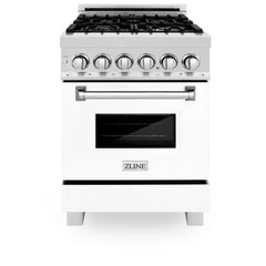 ZLINE 24-Inch Dual Fuel Range with 2.8 cu. ft. Electric Oven and Gas Cooktop and Griddle and White Matte Door in Fingerprint Resistant Stainless - RAS-WM-GR-24 - The Home Selection