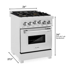 ZLINE 24-Inch Gas Range with 2.8 cu. ft. Gas Oven and Gas Cooktop with Griddle and Brass Burners in Fingerprint Resistant Stainless Steel - RGS-SN-BR-GR-24 - The Home Selection