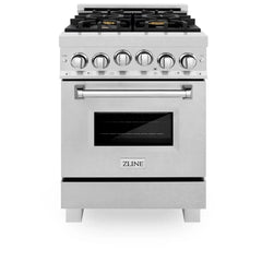 ZLINE 24-Inch Gas Range with 2.8 cu. ft. Gas Oven and Gas Cooktop with Griddle and Brass Burners in Fingerprint Resistant Stainless Steel - RGS-SN-BR-GR-24 - The Home Selection