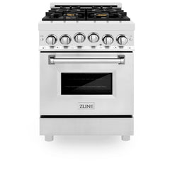 ZLINE 24-Inch Gas Range with 2.8 cu. ft. Gas Oven and Gas Cooktop with Griddle and Brass Burners in Stainless Steel - RG-BR-GR-24 - The Home Selection