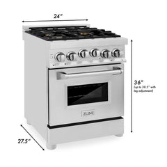 ZLINE 24-Inch Gas Range with 2.8 cu. ft. Gas Oven and Gas Cooktop with Griddle and Brass Burners in Stainless Steel - RG-BR-GR-24 - The Home Selection