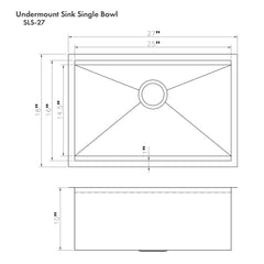 ZLINE 27 in. Garmisch Undermount Single Bowl Stainless Steel Kitchen Sink with Bottom Grid and Accessories, SLS-27 - The Home Selection