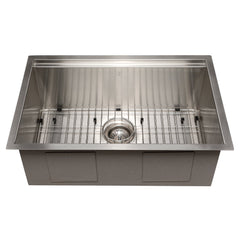 ZLINE 27 in. Garmisch Undermount Single Bowl Stainless Steel Kitchen Sink with Bottom Grid and Accessories, SLS-27 - The Home Selection