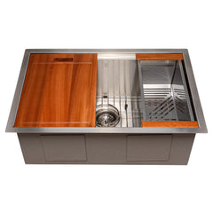 ZLINE 27 in. Garmisch Undermount Single Bowl Stainless Steel Kitchen Sink with Bottom Grid and Accessories, SLS-27 - The Home Selection