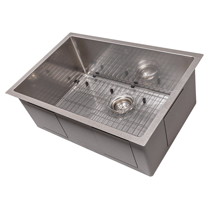 ZLINE 27 in. Meribel Undermount Single Bowl Stainless Steel Kitchen Sink with Bottom Grid, SRS-27 - The Home Selection