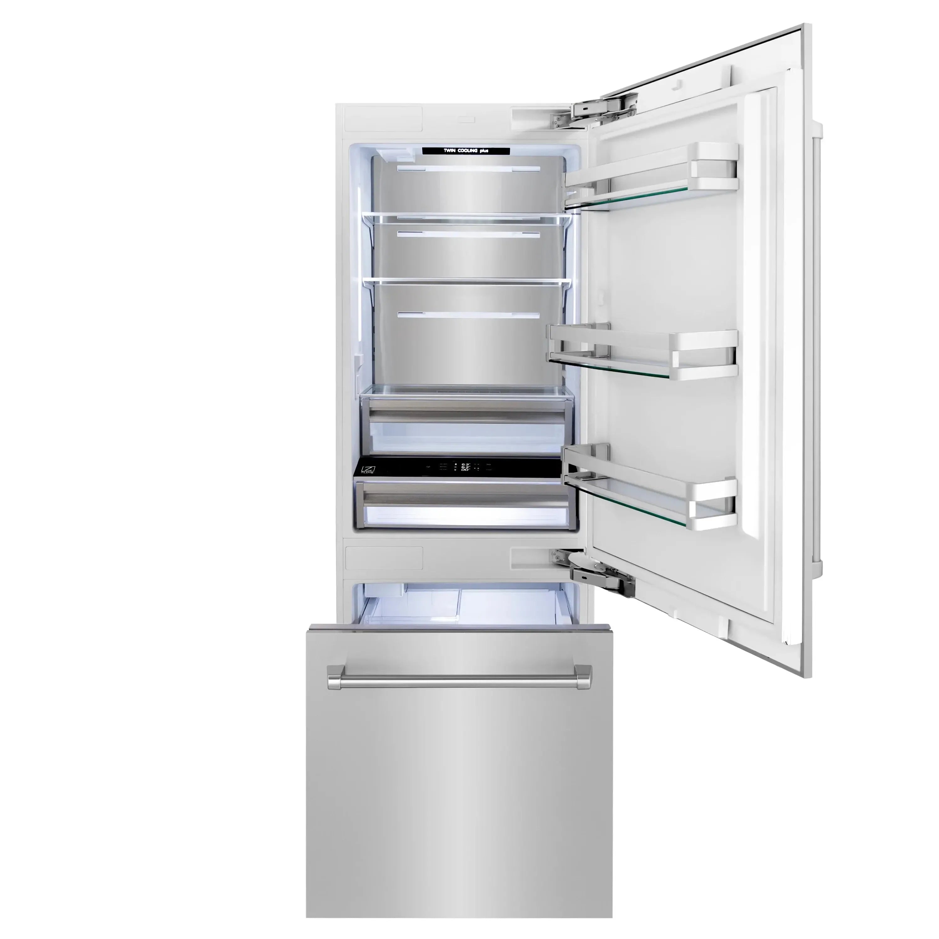 ZLINE 30" 16.1 cu. ft. Built-In 2-Door Bottom Freezer Refrigerator with Internal Water and Ice Dispenser in Stainless Steel (RBIV-304-30) - The Home Selection