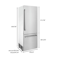 ZLINE 30" 16.1 cu. ft. Built-In 2-Door Bottom Freezer Refrigerator with Internal Water and Ice Dispenser in Stainless Steel (RBIV-304-30) - The Home Selection