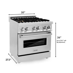 ZLINE 30" 4.0 cu. ft. Dual Fuel Range with Gas Stove and Electric Oven in Stainless Steel with Brass Burners (RA-BR-30) - The Home Selection