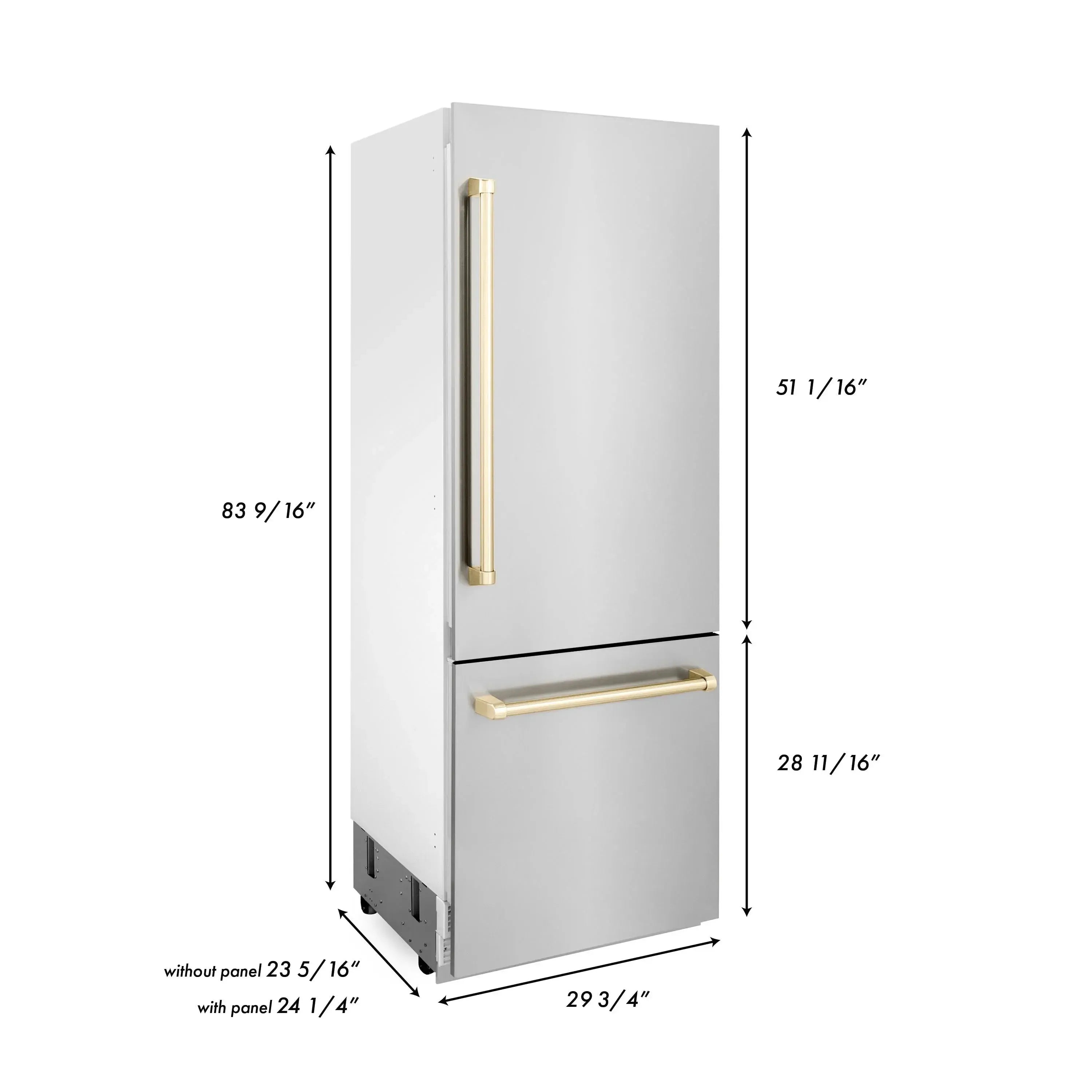 ZLINE 30" Autograph Edition 16.1 cu. ft. Built-in 2-Door Bottom Freezer Refrigerator with Internal Water and Ice Dispenser in Stainless Steel (RBIVZ-304-30) - The Home Selection