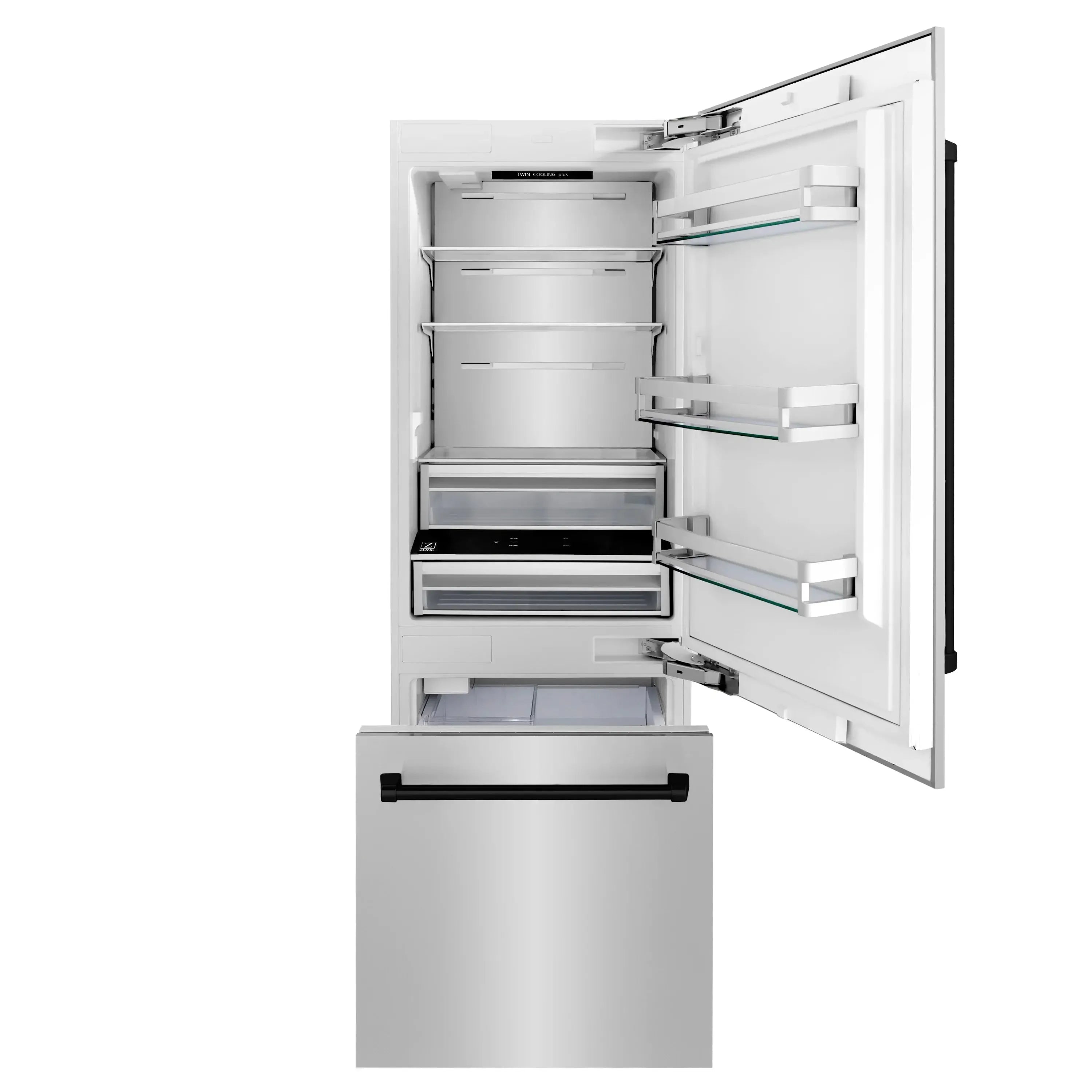 ZLINE 30" Autograph Edition 16.1 cu. ft. Built-in 2-Door Bottom Freezer Refrigerator with Internal Water and Ice Dispenser in Stainless Steel with Matte Black Accents (RBIVZ-304-30-MB) - The Home Selection