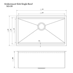 ZLINE 30 in. Garmisch Undermount Single Bowl Stainless Steel Kitchen Sink with Bottom Grid and Accessories, SLS-30 - The Home Selection