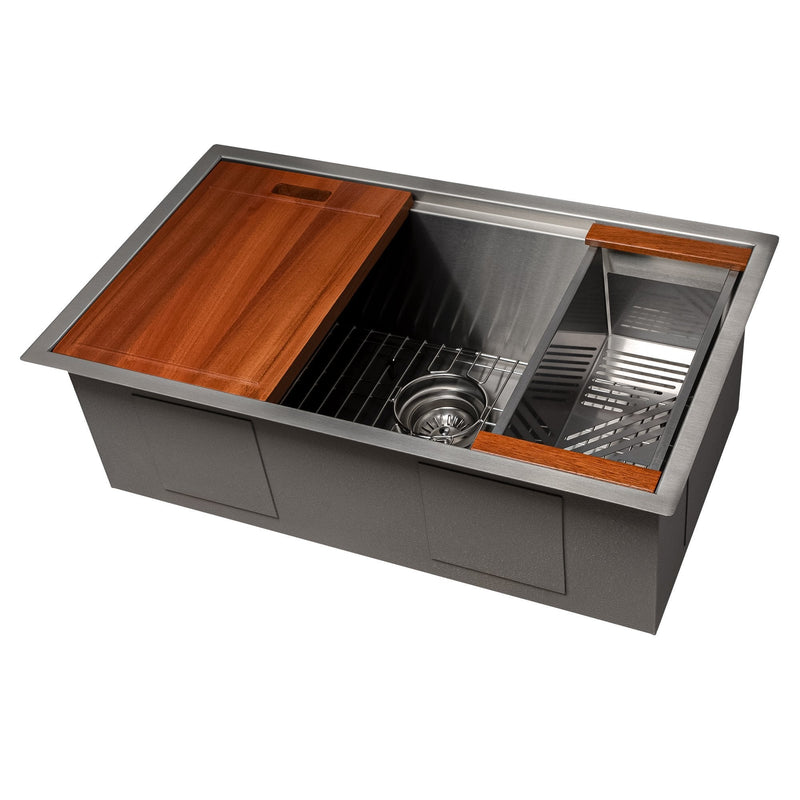 ZLINE 30 in. Garmisch Undermount Single Bowl Stainless Steel Kitchen Sink with Bottom Grid and Accessories, SLS-30 - The Home Selection