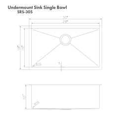 ZLINE 30 in. Meribel Undermount Single Bowl Stainless Steel Kitchen Sink with Bottom Grid, SRS-30 - The Home Selection