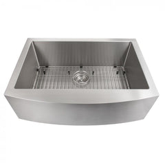 ZLINE 30 in. Zermatt Farmhouse Apron Mount Single Bowl Stainless Steel Kitchen Sink with Bottom Grid, SAS-30 - The Home Selection