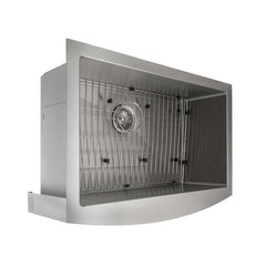 ZLINE 30 in. Zermatt Farmhouse Apron Mount Single Bowl Stainless Steel Kitchen Sink with Bottom Grid, SAS-30 - The Home Selection