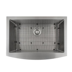 ZLINE 30 in. Zermatt Farmhouse Apron Mount Single Bowl Stainless Steel Kitchen Sink with Bottom Grid, SAS-30 - The Home Selection