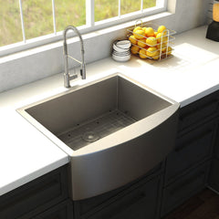 ZLINE 30 in. Zermatt Farmhouse Apron Mount Single Bowl Stainless Steel Kitchen Sink with Bottom Grid, SAS-30 - The Home Selection