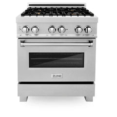 ZLINE 30-Inch 4.0 cu. ft. Electric Oven and Gas Cooktop Dual Fuel Range with Griddle and Brass Burners in Fingerprint Resistant Stainless - RAS-SN-BR-GR-30 - The Home Selection