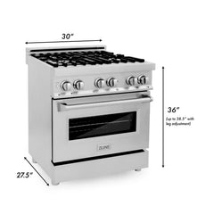 ZLINE 30-Inch 4.0 cu. ft. Electric Oven and Gas Cooktop Dual Fuel Range with Griddle and Brass Burners in Stainless Steel - RA-BR-GR-30 - The Home Selection