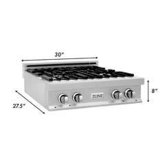 ZLINE 30-Inch Porcelain Gas Stovetop in Fingerprint Resistant Stainless Steel with 4 Gas Brass Burners and Griddle - RTS-BR-GR-30 - The Home Selection