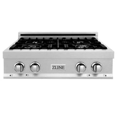 ZLINE 30-Inch Porcelain Gas Stovetop in Fingerprint Resistant Stainless Steel with 4 Gas Burners and Griddle - RTS-GR-30 - The Home Selection