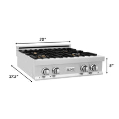 ZLINE 30-Inch Porcelain Gas Stovetop with 4 Gas Brass Burners and Griddle - RT-BR-GR-30 - The Home Selection