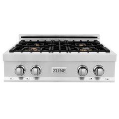 ZLINE 30-Inch Porcelain Gas Stovetop with 4 Gas Brass Burners and Griddle - RT-BR-GR-30 - The Home Selection