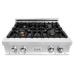 ZLINE 30-Inch Porcelain Gas Stovetop with 4 Gas Brass Burners and Griddle - RT-BR-GR-30 - The Home Selection