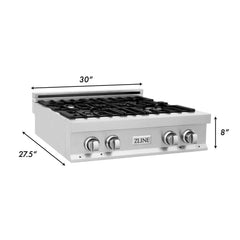 ZLINE 30-Inch Porcelain Gas Stovetop with 4 Gas Burners and Griddle - RT-GR-30 - The Home Selection