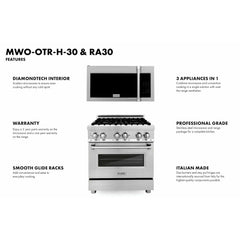 ZLINE 30" Kitchen Package Stainless Steel Dual Fuel Range and Over The Range Microwave with Traditional Handle - 2KP-RAOTRH30 - The Home Selection