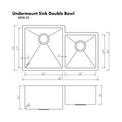 ZLINE 32" Jackson Undermount Double Bowl Kitchen Sink with Bottom Grid - SRDR-32 - The Home Selection