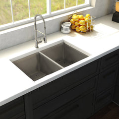 ZLINE 33 in. Anton Undermount Double Bowl Stainless Steel Kitchen Sink with Bottom Grid, SR50D-33 - The Home Selection