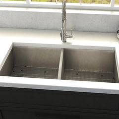 ZLINE 33 in. Anton Undermount Double Bowl Stainless Steel Kitchen Sink with Bottom Grid, SR50D-33 - The Home Selection