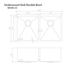 ZLINE 33 in. Anton Undermount Double Bowl Stainless Steel Kitchen Sink with Bottom Grid, SR50D-33 - The Home Selection