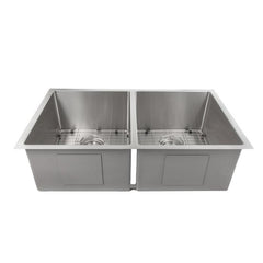 ZLINE 33 in. Anton Undermount Double Bowl Stainless Steel Kitchen Sink with Bottom Grid, SR50D-33 - The Home Selection