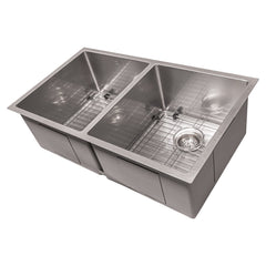 ZLINE 33 in. Anton Undermount Double Bowl Stainless Steel Kitchen Sink with Bottom Grid, SR50D-33 - The Home Selection