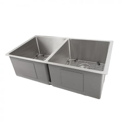 ZLINE 33 in. Anton Undermount Double Bowl Stainless Steel Kitchen Sink with Bottom Grid, SR50D-33 - The Home Selection