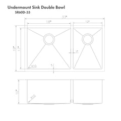 ZLINE 33 in. Chamonix Undermount Double Bowl Stainless Steel Kitchen Sink with Bottom Grid, SR60D-33 - The Home Selection