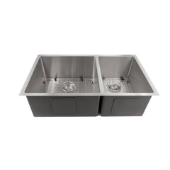 ZLINE 33 in. Chamonix Undermount Double Bowl Stainless Steel Kitchen Sink with Bottom Grid, SR60D-33 - The Home Selection