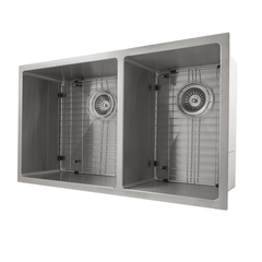 ZLINE 33 in. Chamonix Undermount Double Bowl Stainless Steel Kitchen Sink with Bottom Grid, SR60D-33 - The Home Selection