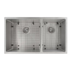 ZLINE 33 in. Chamonix Undermount Double Bowl Stainless Steel Kitchen Sink with Bottom Grid, SR60D-33 - The Home Selection