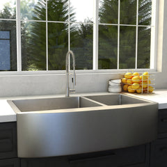 ZLINE 33 in. Chamonix Undermount Double Bowl Stainless Steel Kitchen Sink with Bottom Grid, SR60D-33 - The Home Selection