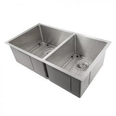 ZLINE 33 in. Chamonix Undermount Double Bowl Stainless Steel Kitchen Sink with Bottom Grid, SR60D-33 - The Home Selection