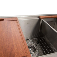 ZLINE 33 in. Garmisch Undermount Single Bowl Stainless Steel Kitchen Sink with Bottom Grid and Accessories, SLS-33 - The Home Selection