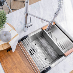 ZLINE 33 in. Garmisch Undermount Single Bowl Stainless Steel Kitchen Sink with Bottom Grid and Accessories, SLS-33 - The Home Selection