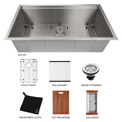 ZLINE 33 in. Garmisch Undermount Single Bowl Stainless Steel Kitchen Sink with Bottom Grid and Accessories, SLS-33 - The Home Selection