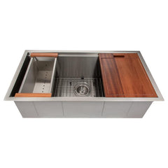 ZLINE 33 in. Garmisch Undermount Single Bowl Stainless Steel Kitchen Sink with Bottom Grid and Accessories, SLS-33 - The Home Selection