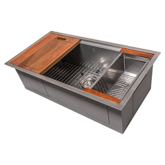ZLINE 33 in. Garmisch Undermount Single Bowl Stainless Steel Kitchen Sink with Bottom Grid and Accessories, SLS-33 - The Home Selection