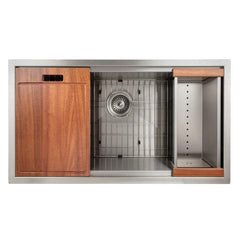 ZLINE 33 in. Garmisch Undermount Single Bowl Stainless Steel Kitchen Sink with Bottom Grid and Accessories, SLS-33 - The Home Selection